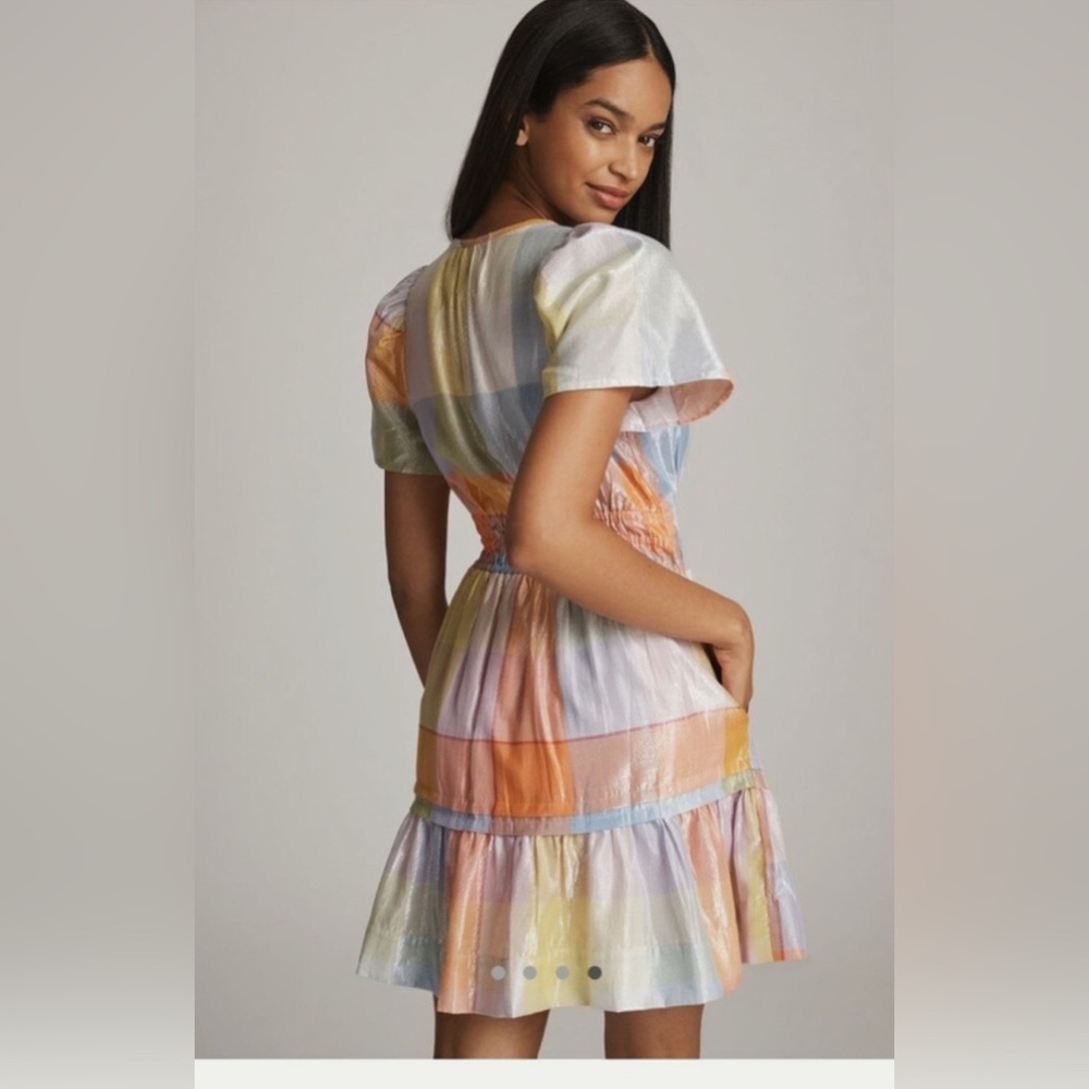 Anthropologie Pastel Stripe Mini Dress in Peach, Yellow & Blue - Picture 3 of 13